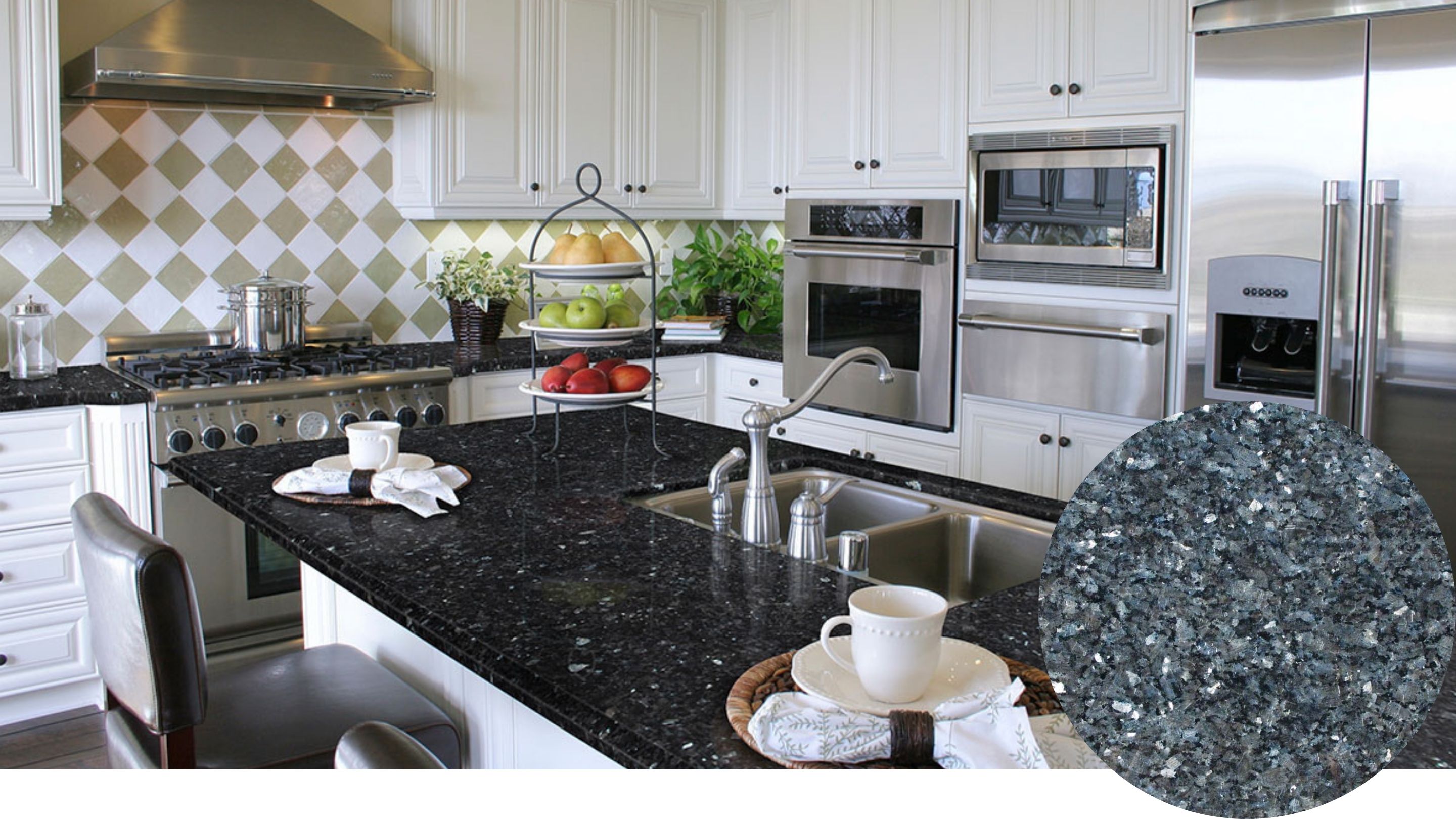 kitchen design with white cabinet and granite