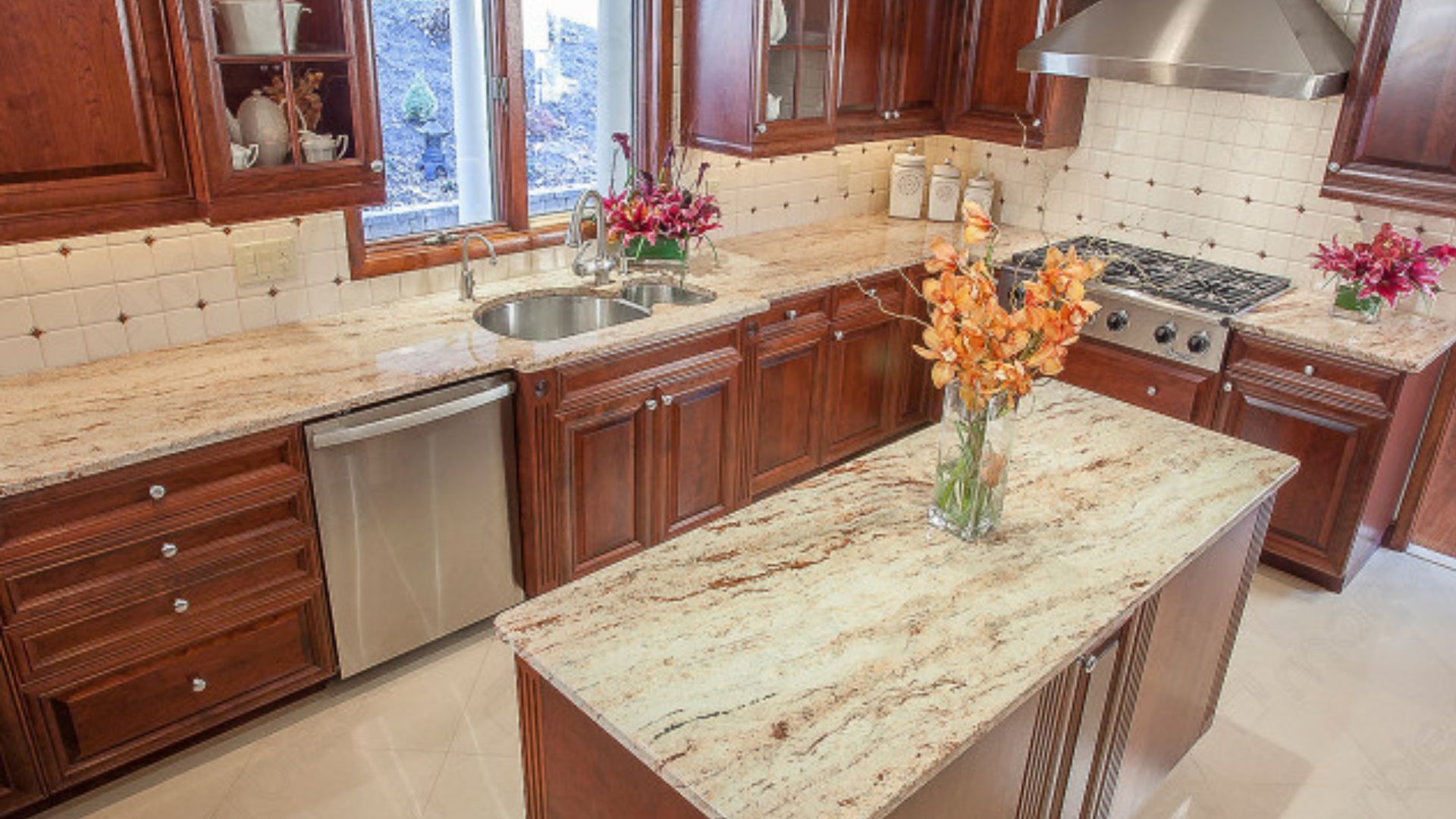 Kitchen with Ivory Brown Granite