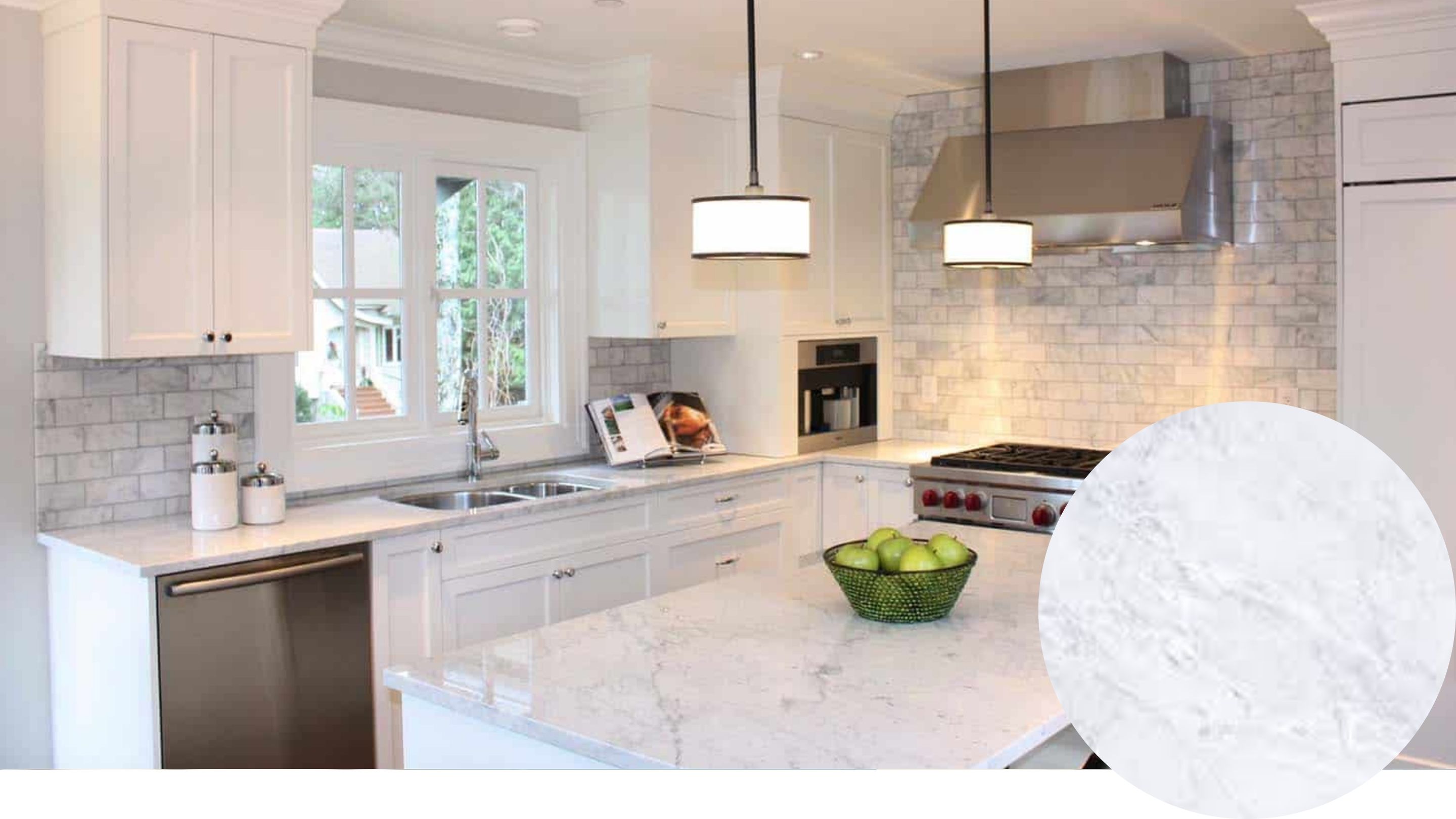 Kitchen island and marble countertops