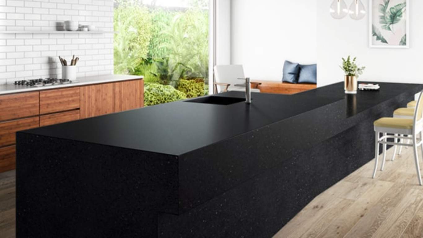 kitchen with countertop sparkling black quartz