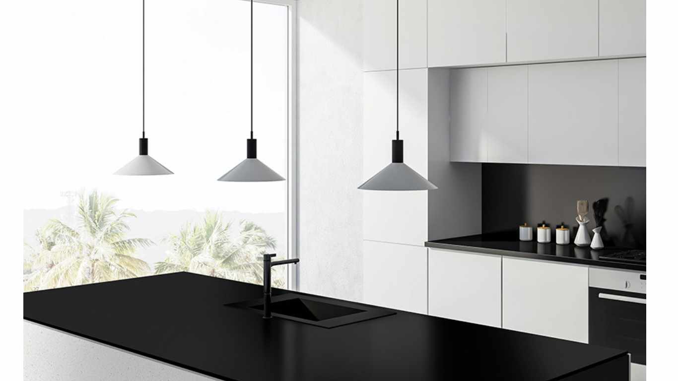 jet black countertop with white cabinetry