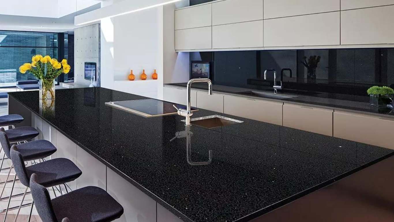 Sparkling Sensation – Black Sparkle Quartz Countertops